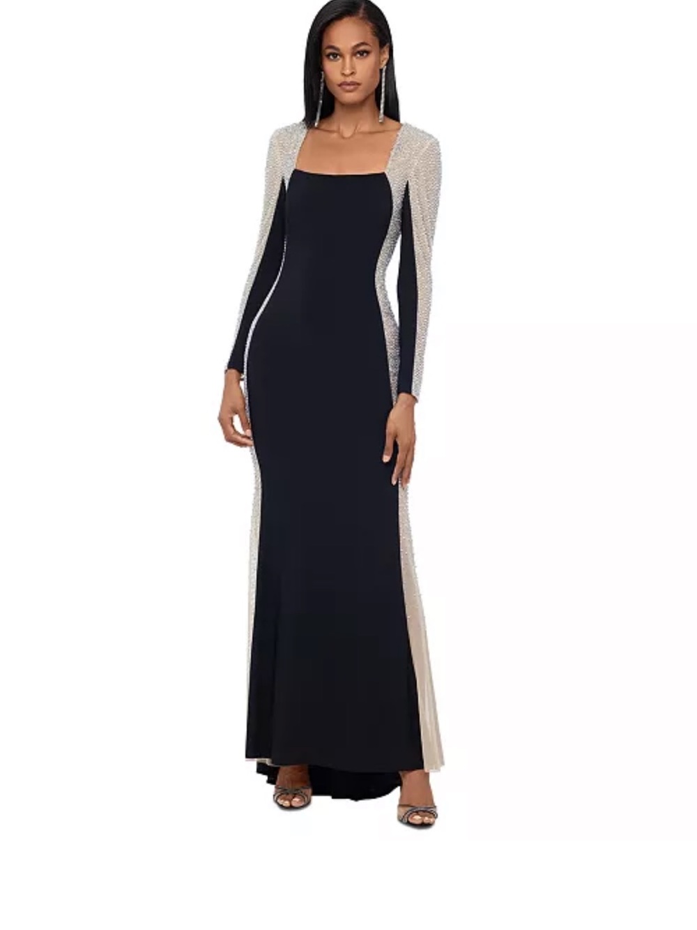Xscape Black Gown with Ivory Beaded Panels